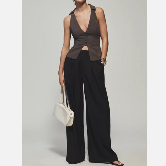 Anthropologie Maeve The Avery Pleated Wide-Leg Trousers Wool Black S NWT Small - Picture 1 of 5